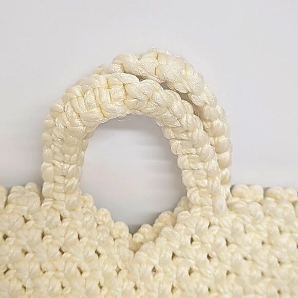 Macrame Crochet Knit Womens Handbag Purse Ivory Peel & Stick Closure 10" x 7.75" - Picture 5 of 11